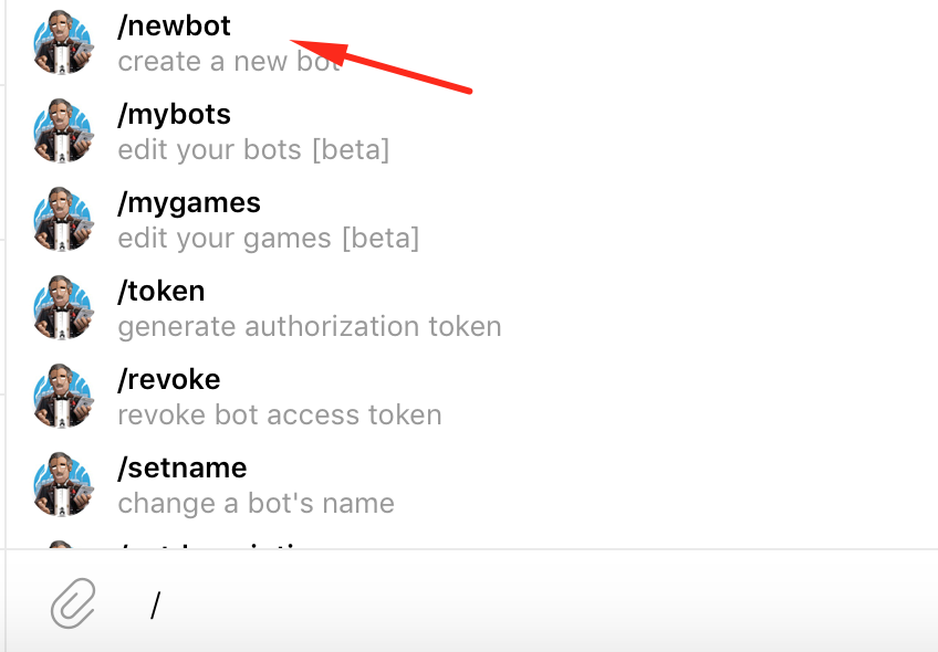 Команда создания нового бота в Telegram в боте BotFather