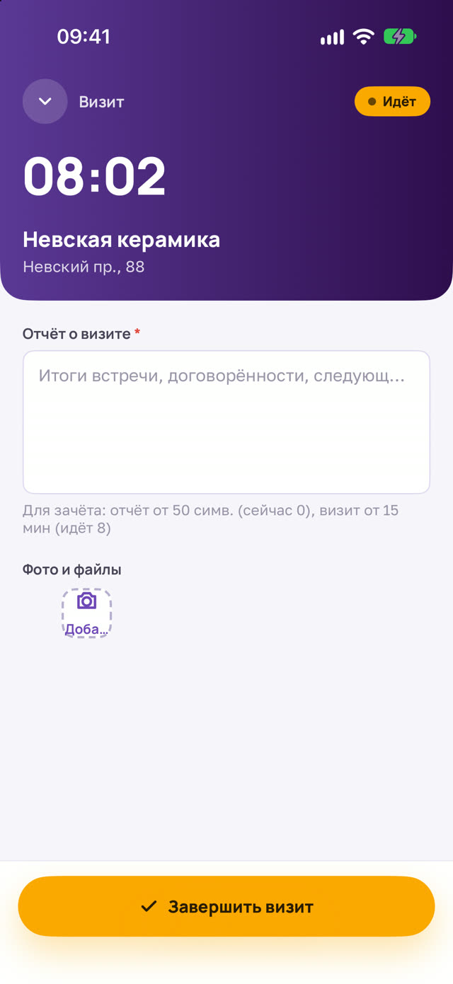 Визит и отчёт — светлая тема