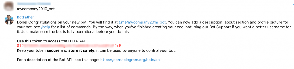 Сообщение об успешном создании Telegram-бота Сообщение об успешном создании Telegram-бота